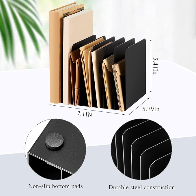 Suzile Metal Desktop File Organizer 7 Compartments Vertical File Sorter Black 5.79 W x 7.09 L x 5.41 H Office Reception Areas Workspace