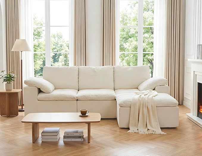 110 L Shaped Modern Sofa Boneless Modular Sectional Cloud Couch with Ottoman 4-Seat Chenille Deep Seat Sofa for Living Room Bedroom and Apartment No Assembly Beige | No Assembly Required 30 Dee