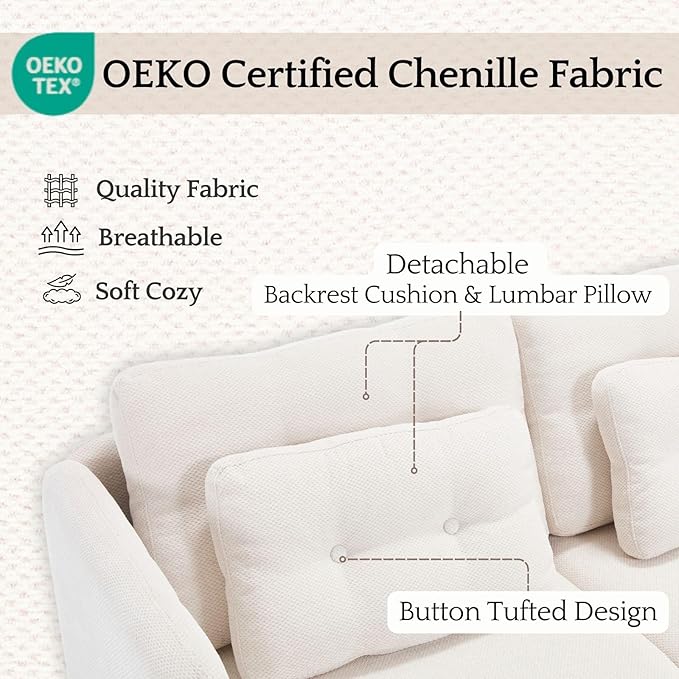LukeAlon U Shaped 3 Seater Modular Sectional Sofa Couch with Waist Pillow Modern Chenille Sofa Set with Two Ottoman 82.5 Comfy Upholstered Lounge Sleeper Sofa Couch for Living Room Apartment Beige