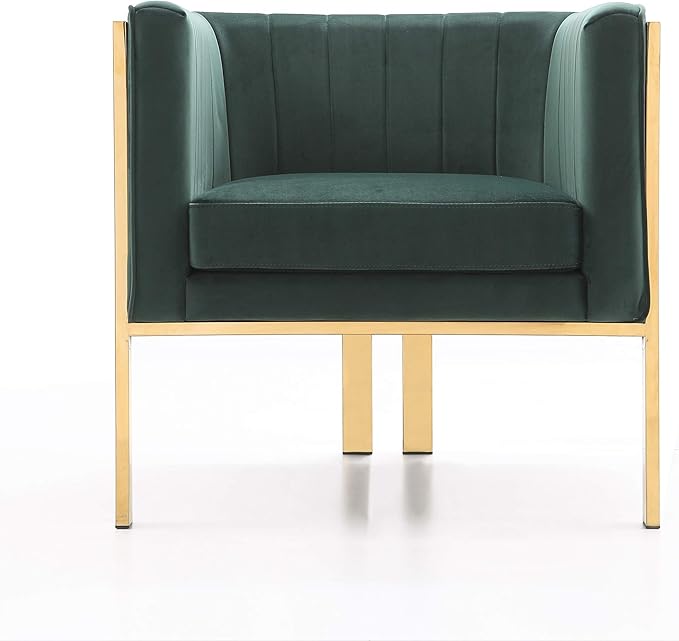 Manhattan Comfort Paramount Velvet Accent Armchair Set of 2 Polished Brass Frame with Geometric Legs Art Deco Chair 1920s Glamour Fully Assembled Living Room Lounge Seat Forest Green
