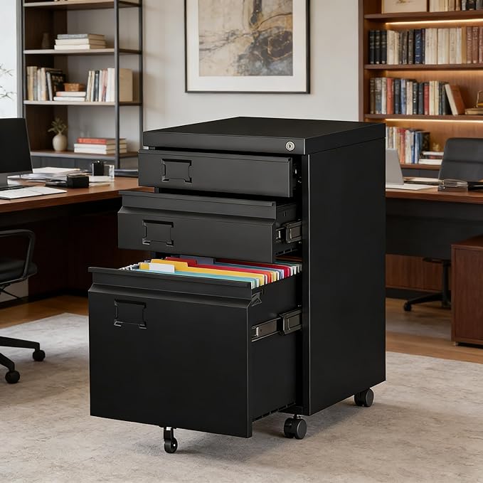 SUXXAN 3 Drawer File Cabinet with Lock Metal Under Desk Cabinet with Wheels for Office &amp Home Legal/Letter Size Need to Assemble