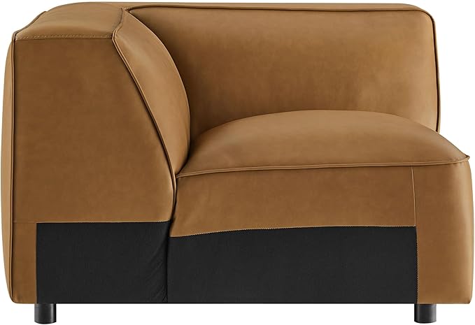 Modway Auren Vegan Leather Corner Modular Chair in Camel - Mid Century Modern Faux Leather Corner Sectional Couch - Living Room Armless PU Leather Single Sofa Chair