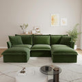 120 Inch 3-Seater Oversized Sectional Sofa with 2 Ottomans - Wide Deep Seat Removable Washable Chenille Fabric for Living RoomGreen