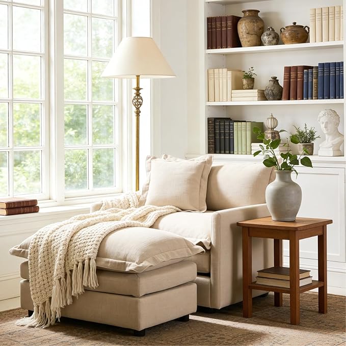 chairus Oversized Chair with Ottoman Modern Linen Upholstered Single Sofa Living Room Chair Comfy Reading Accent Chair Armchair Chaise Lounge Chair Indoor for Bedroom Oatmeal Beige