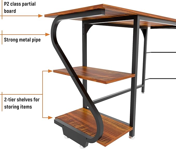 Weehom Reversible L Shaped Desk with Shelves Large Corner Computer Desk Gaming Desks for Home Office Writing Workstation Wooden TableRustic Brown