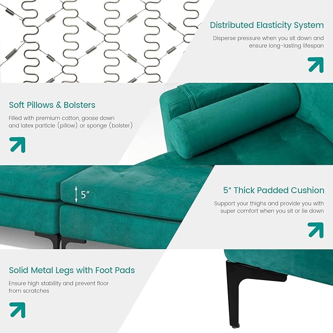 Giantex 128 Extra-Large 4 Seat Sofa Sectional Couch with USB Ports 3-Hole Socket Storage Box Magazine Pocket L-Shape Modular Sleeper w/Convertible Chaise Lounge Bolsters Family Living Room