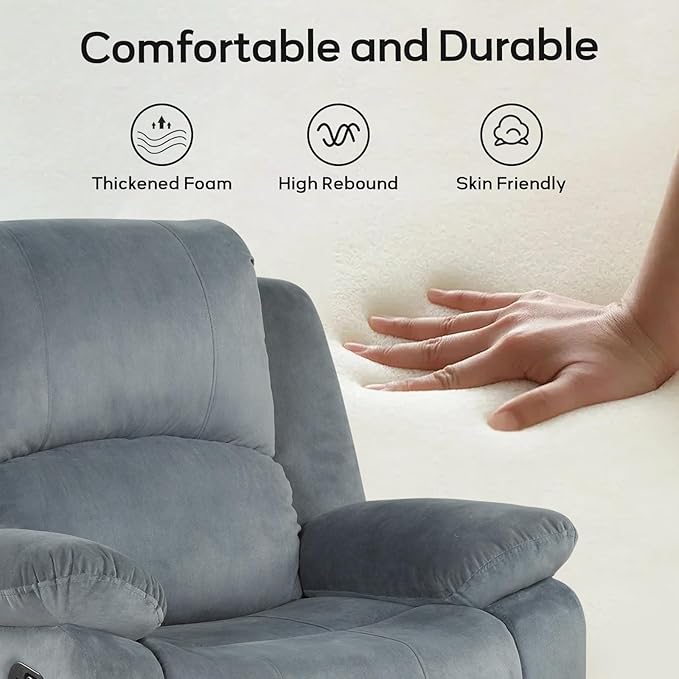 EBELLO Classic Manual Recliner Chair with Soft Padded Headrest and Armrest Overstuffed Recliner Single Sofa Chair for Living Room Bedroom Grey