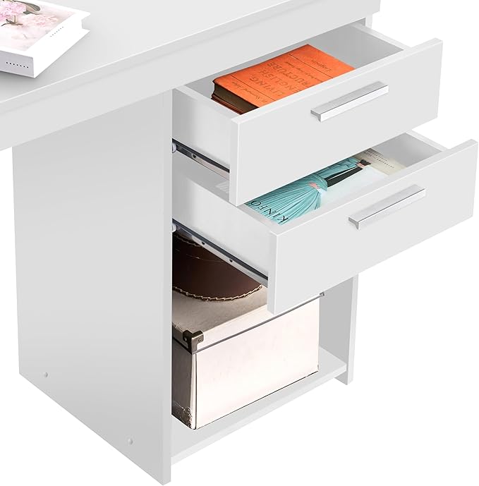 Techni Mobili Engineered Wood Writing Desk with Drawers and Storage and Open Compartment - A 47.5” Wide Home Office Desk with Drawers for Ample Storage- White Desk with Storage