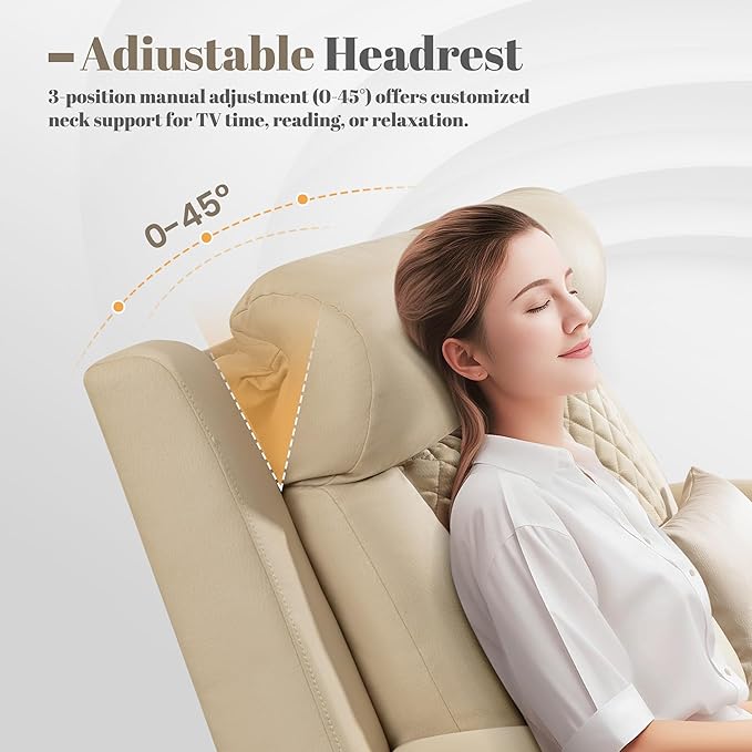 Zero Wall Hugger Power Reclining Loveseat with Adjustable Headrest Power Loveseat Recliner Sofa with USB&ampType-C Ports Wall Hugger Loveseat Recliner for Living Room(Beige 2 Seater)