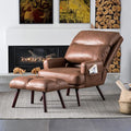 HOOOWOOO Living Room Chair Ottoman Set with Recliner Accent Chair and Ottoman with Side Bags Comfy Mid Century Modern Chair for Reading Watching NappingDark Brown Faux Suede Chair