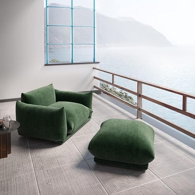 JACH Mid-Century Comfy Sofa Couch with Thick Cushion Chenille Single Accent Chair Deep Seat Couches 50 Plush Sofas Furniture for Small Spaces Living Room Bedroom Green