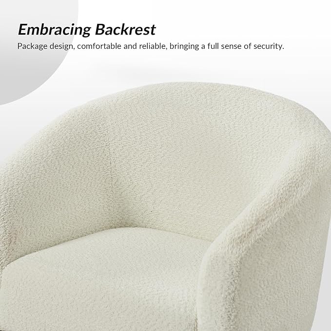 HULALA HOME Boucle Accent Chair Cozy Accent Barrel Chair with Metal Legs Upholstered Lounge Chair Single Sofa Armchair for Bedroom Living Room Reception Room Office Ivory