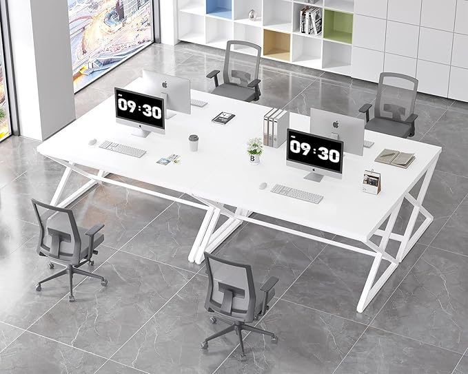 IBF White Computer Desk Modern Home Office Desk for Writing Work Study Simple Wooden Metal Pc Gaming Desk in Bedroom Executive Laptop Workstation Computer Table White Oak 55 Inch