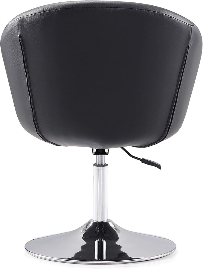 Manhattan Comfort Hopper Adjustable Swivel Accent Chair Set of 2 with 360° Turn Upholstered Seat Polished Chrome Base Modern Bowl Design for Home Office and Living Room Black Faux Leather