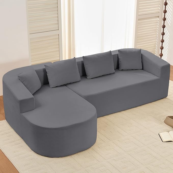 PUREMIND 98 L Shaped Sectional Couches for Living Room Boneless Comfy Modern Sofa Cloud Sectional Modern Sleeper Couch with Chaise for Bedroom Apartment No Assembly Required (Dark Grey)