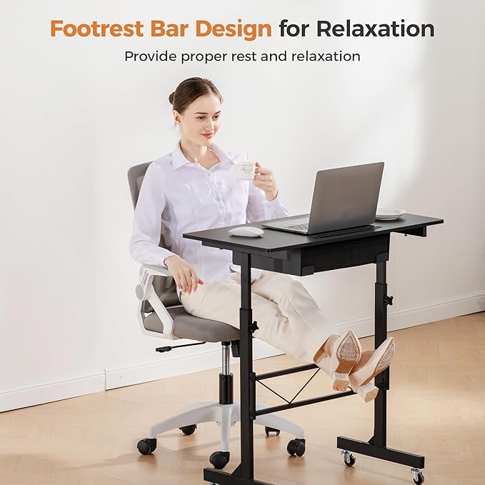 GTPLAYER Small Standing Desk Adjustable Height Small Computer Desk Mobile Portable Rolling Laptop Table with Wheels 32 Computer Workstation Sit Stand Desks Portable Standing Table Treadmill desks