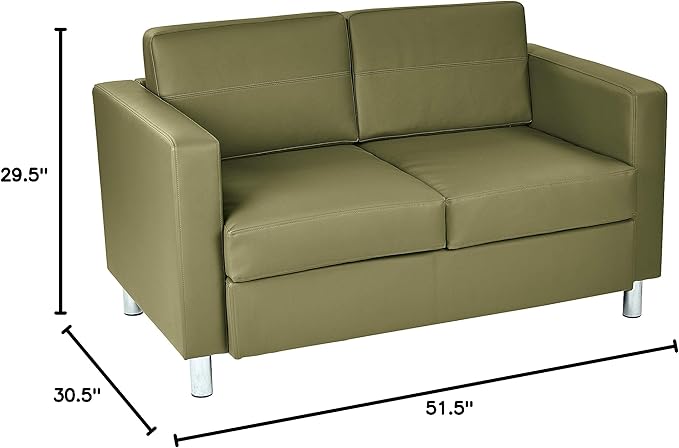 Office Star Pacific Loveseat with Padded Box Spring Seats and Silver Finish Legs Dillon Sage Faux Leather