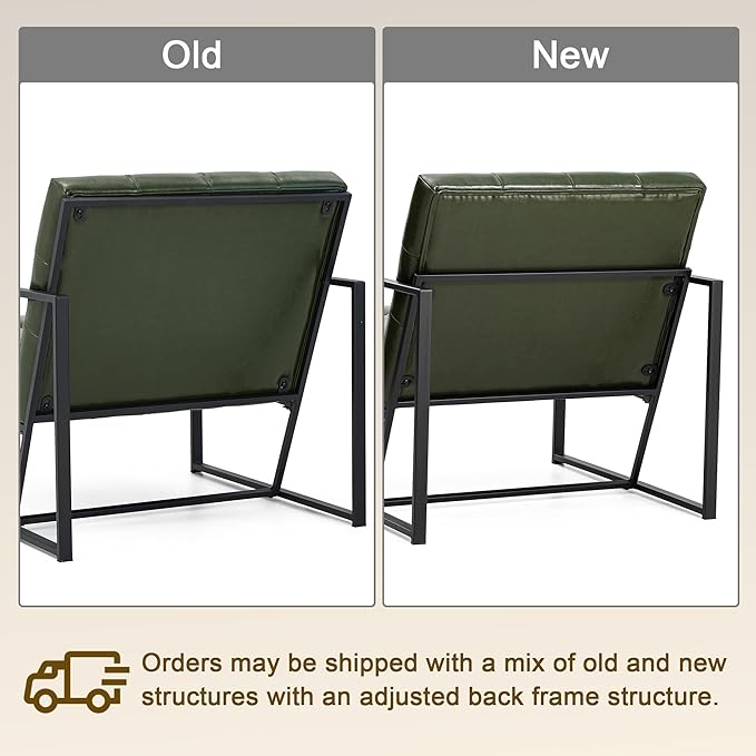 Glitzhome Mid Century Green Accent Chair Modern Living Room Armchairs with Durable Metal FramePU Leather Cushioned Reading Armchairs for Living Room Bedroom Home Office Green