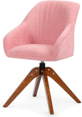 Athena Collection Swivel Modern Accent Chair Linen Upholstered Armchair Office Desk Chair No Wheels with Wooden Legs Comfy Vanity Chair Reading Chair for Bedroom Living Room Office Pink