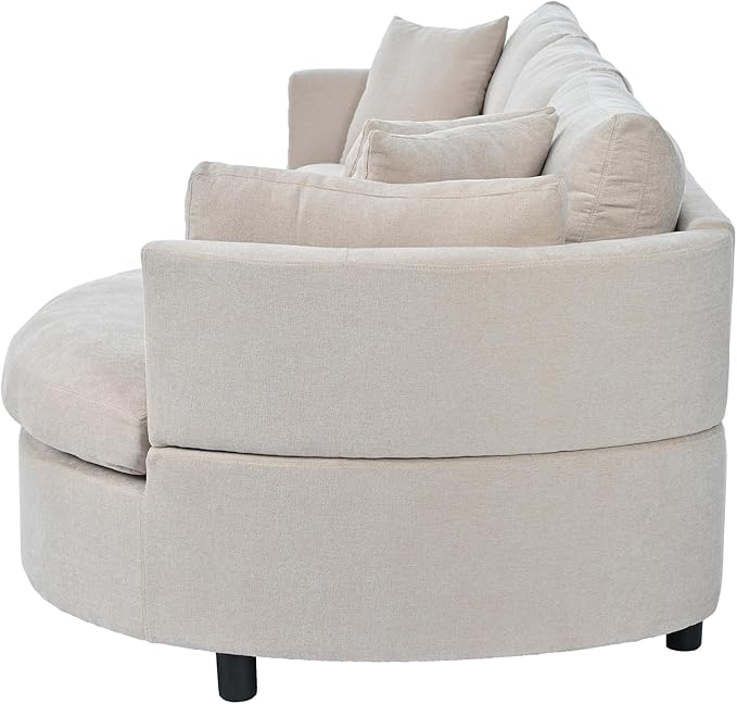 kevinplus 105.5'' Sectional Sofa Couch for Living Room Modern Contemporary 3-Seat Upholstered Sectional Couch Sofa with Curved Seat for Apartment Home Office Chenille Fabric Beige