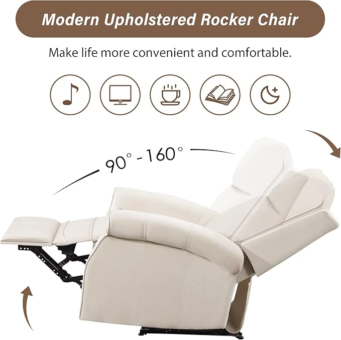 Generic Oversize Modern Upholstered Lounge Single Sofa Manul Recliner Chair with Soft Durable Fabric and Overstuffed Armrests with Tall Neck Support for Living Room Beige