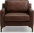 Poly &amp BARK Sorrento Leather Lounge Chair – Full-Grain Chocolate Brown Leather Upholstery with Feather-Blend Cushions – Modern Upholstered Accent Chair for Bedroom or Living Room – Lounge Seating