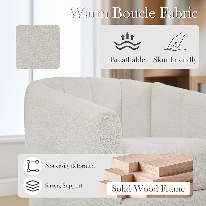 Aoiy &amp Wifon 32.33 W Swivel Accent Barrel Chair Round Living Room Swivel Chair Boucle Ivory