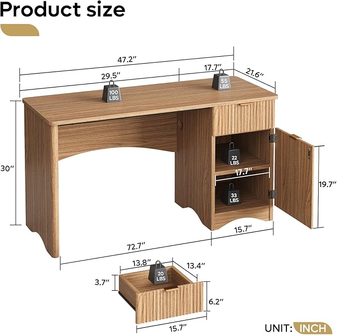 Bestier Computer Desk with Drawer 47 inch Office Desk with Storage Cabinet Modern Wood Desk Adjustable Shelves for Home Office &amp Studio Brown Oak