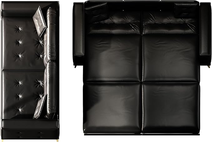 KEIKI 92.1 King Size Pull Out Sofa Bed 3-in-1 Faux Leather Convertible Sleeper Clouch with 2 Pillows 4-Seater Sofa Bed for Living Room Apartment Office Black