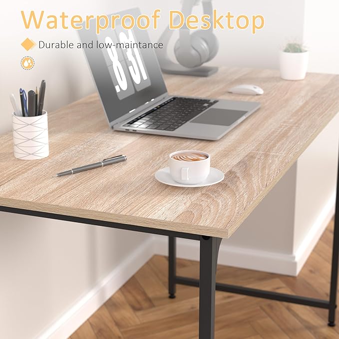 47 Inch Computer Desk with Wood Board and Metal Frame Modern Simple Style Work Desk with Adjustable Feet Study Gaming Desk Table for Home Office Bedroom Small Spaces