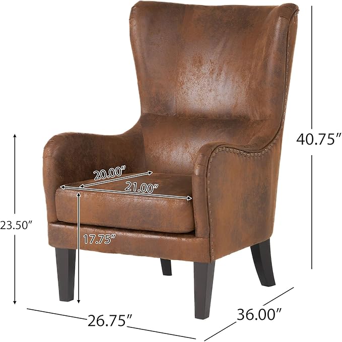Mid-Century Modern Wingback Chairs Accent Club Chair with Nailhead Trim Faux Leather Armchair Sofa Reading for Living Room Single Sofa Armchair Office
