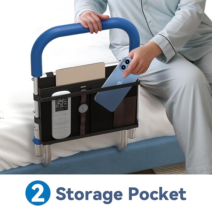 Bed Rails for Elderly Adults Safety Height Adjustable Bed Assist Rail for Seniors with Storage Organizer and Non-Slip Handle Bedside Fall Prevent Grab Bar