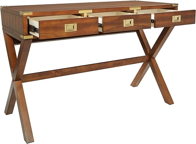 OSP Home Furnishings Wellington 46-Inch Writing Desk with Power Hub and 3 Storage Drawers Toasted Wheat