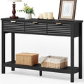 LEYAOYAO Fluted 47.2 Console Table with 3 Drawers Modern Wood 2 Tier Entryway Table with Open Storage Shelf Boho Sofa Entry Tables Behind Couch for Living Room Hallway Entrance Foyer Black Oak