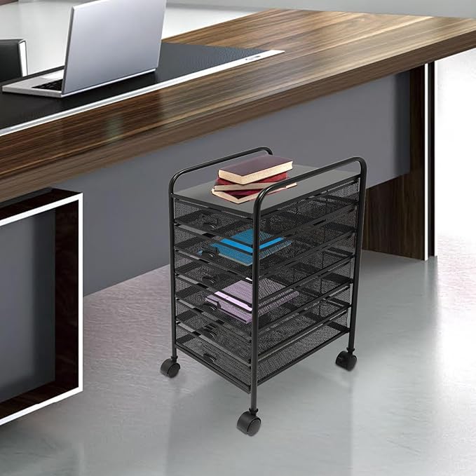 6 Tier Rolling File Cabinet Drawers Metal Filing Storage Vertical Cabinets Cart Organizer with Wheels for Classroom Office Bathroom Kitchen Home Storage and Organization Dorm