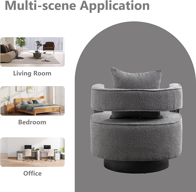 Chifee &amp Vingol 28.9 Boucle Modern Swivel Accent Barrel ChairGray