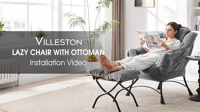 Lazy Chair with Ottoman Comfy Lounge Chair for Reading Relaxing and Napping Perfect for Living Room Bedroom or Office Grey