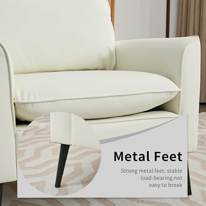 YITAI Modern Accent Living Room ChairsFaux Leather Oversized Single Sofa Chair with Metal Legs Mid Century Comfy Armchair for Bedroom/Office Reading/Lounge/Office/Reception2PCCream