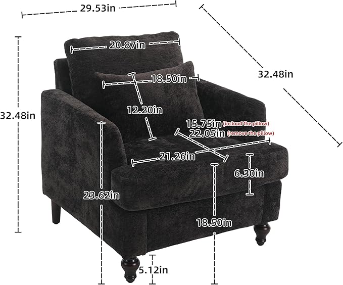 Upholstered Living Room Chair Chenille Accent Chair Single Sofa with Cushion &amp Solid Wood Frame Mid Century Modern Armchair for Bedroom Office