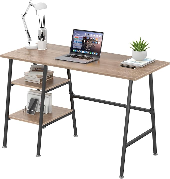 VECELO 43 Inch Computer Home Office Desk Modern Simple Writing Desk with Storage for Bedroom Simple Table Modern Student Study DeskWater Proof Oak+Black Leg
