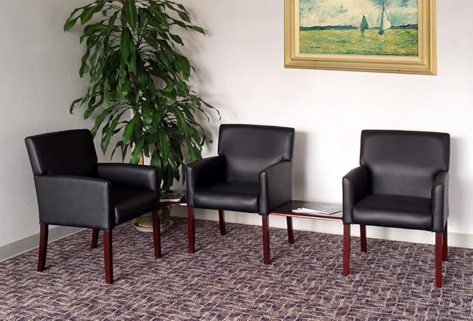 Boss Office Products Reception Box Arm Chair with Mahogany Finish in Black (B629M)