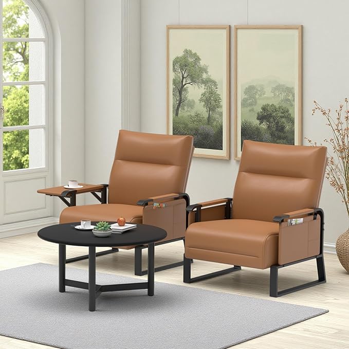 Accent Chair Set of 2 Living Room ChairsReading Chair Sofa Couch with Flip Up Tray Table Side Pockets for Apartment Bedroom and Small Spaces (1-Seater+1-Seater)