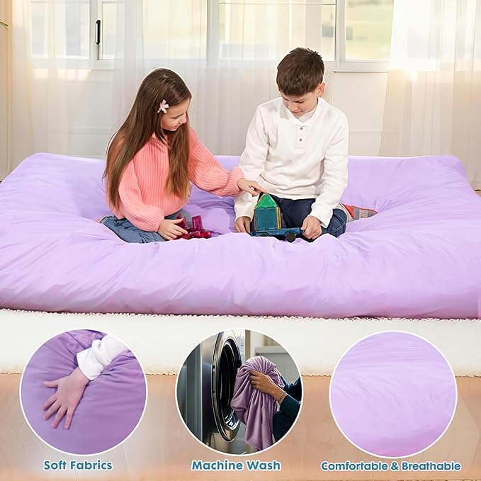 Bmag Giant Bean Bag Chair Bed 6FT Convertible Bean Bag Chair &amp Crash Pad Large Floor Sofa Lazy Chair with Memory Foam Big Sofa Bed in Bedroom Dorm Room Removable Washable Cover Purple