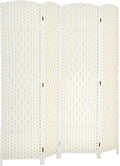 HOMCOM Room Divider 6 Ft 4 Panel Folding Privacy Screen Hand-Woven PP Wall Partition with Pine Wood Frame Freestanding Room Separator for Bedroom Home Office No Assembly White