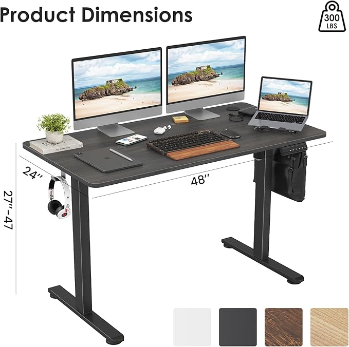 Electric Standing Desk 48 x 24 Inches Height Adjustable Sit Stand Up Desk Home Office Computer Desk Ergonomic Rising Computer Table for Work Home Office (Walnut)