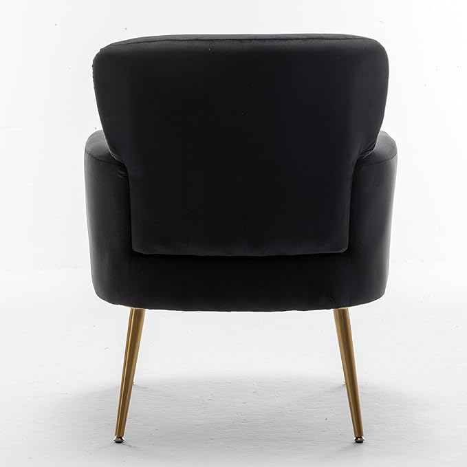 Trendy Velvet Accent Chair with Gold Metal Legs Upholstered Armchair for Small to Mid-Size Spaces Modern Living Room Bedroom Vanity Desk and Entryway Black