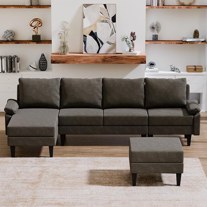 115 Inch Modular Sectional Sofa with Storage Ottoman Modern L-Shaped Sectional Couch with Chaise Chenille Couch for Living Room Apartment or Small Spaces Brown