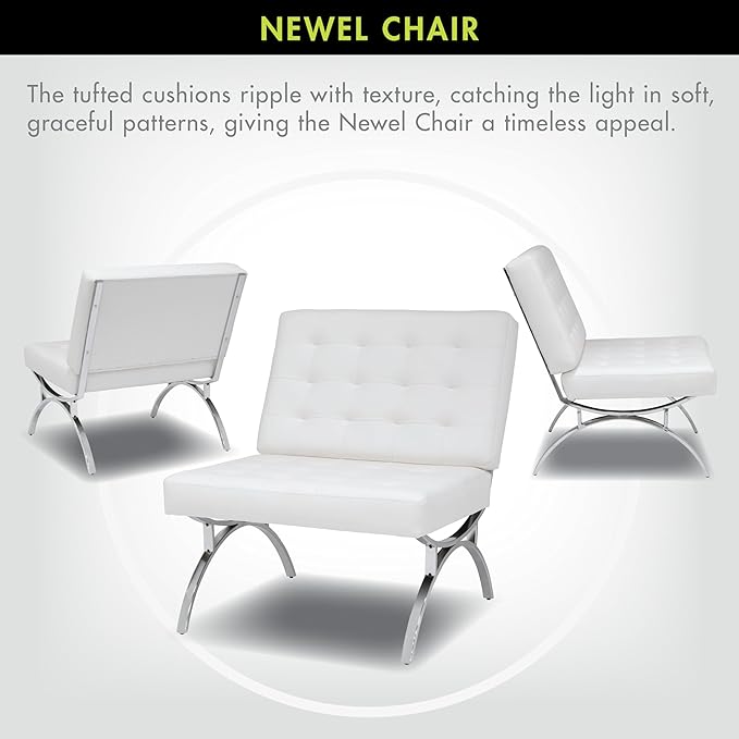 Newel Modern Accent Chair in Blended Leather Chrome/White