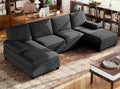 Walsunny Sectional Couches for Living Room Convertible U-Shaped Sofa Couch with Double Chaise 4 Seat Sofa Set Modular Sectional Sofa for Living Room Apartment Bedroom Black