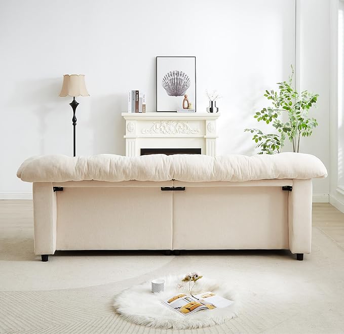 3-Seater Couch 94.8-inch Oversized Modern Comfy Tufted Chenille Fabric Cloud Fluffy Foam Deep Seat Soft Loveseat Sofa Couch for Living Room Bedroom Office Beige